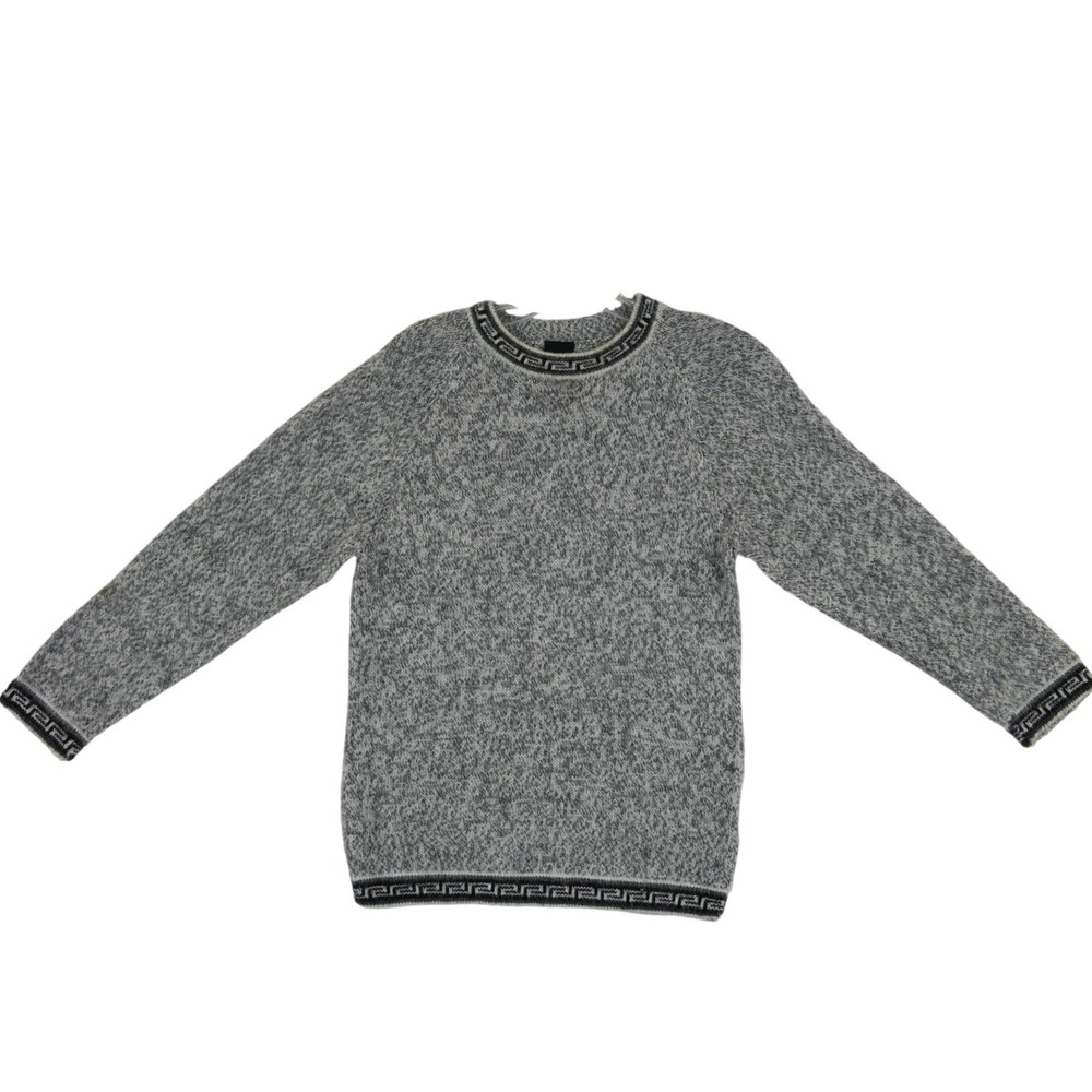 Alpaca Wool Sweater Men's Size Large Grey Greek Key Trim Peruvian